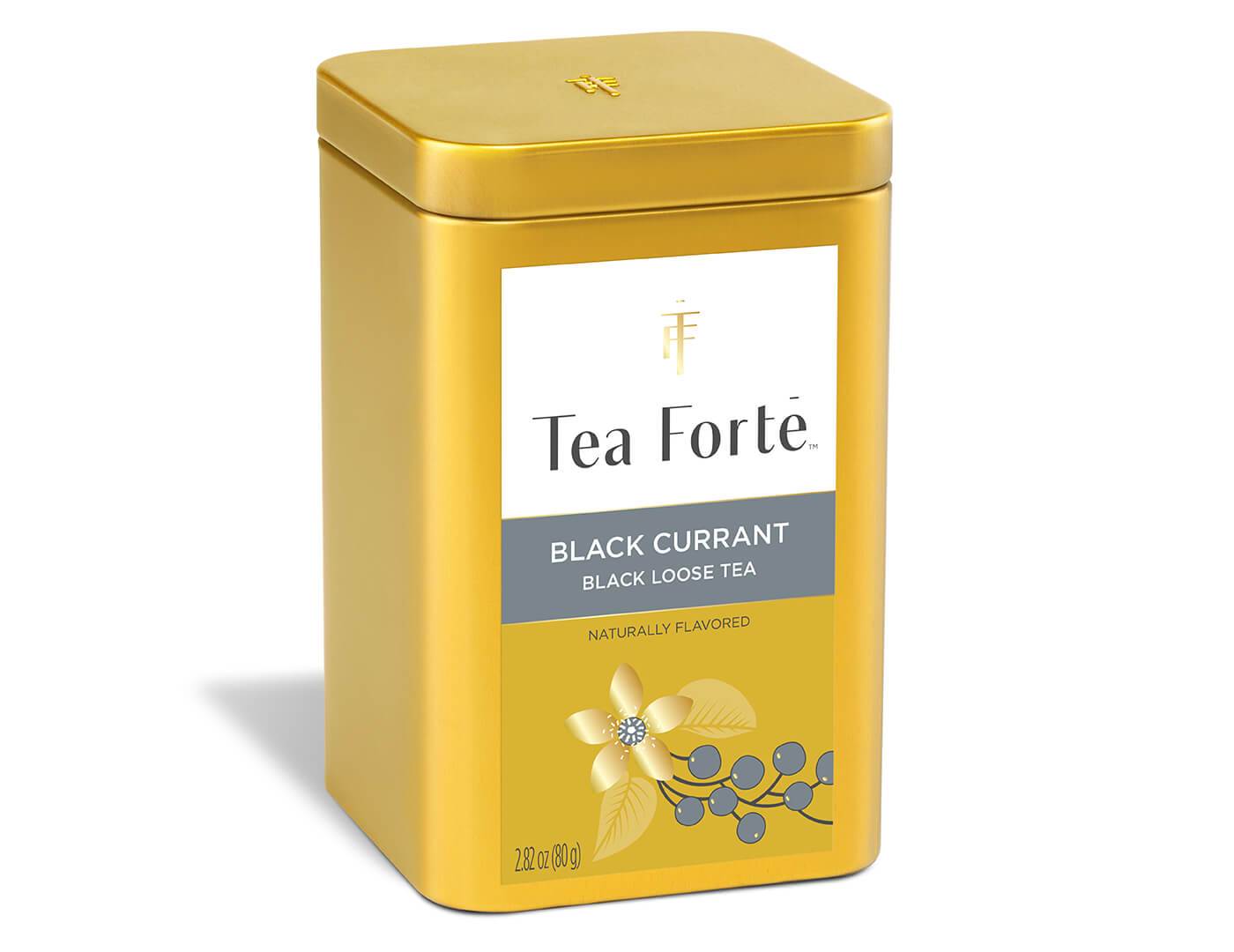 Black Currant tea in a Loose Leaf Tea Canister, front top