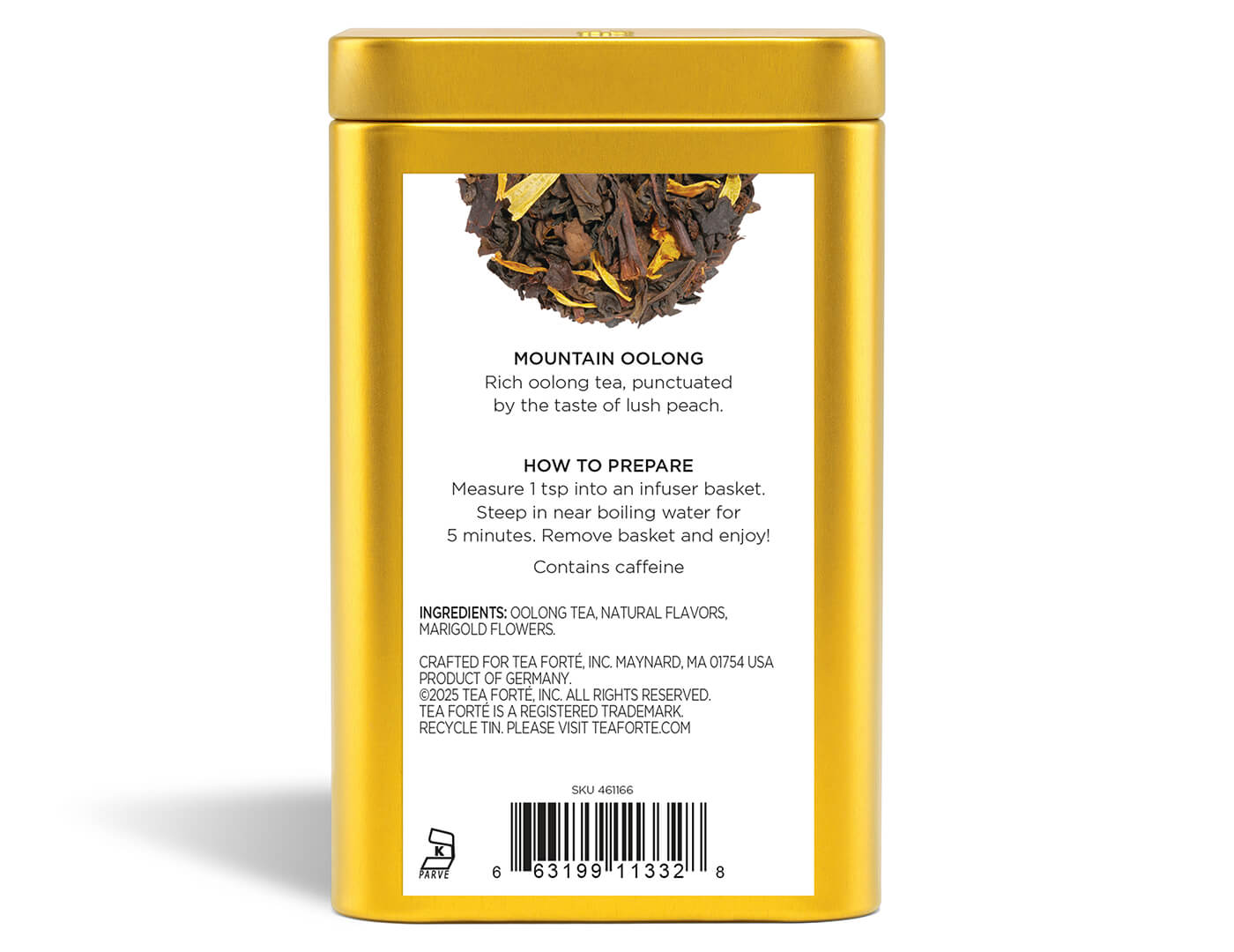 Mountain Oolong tea in a canister of loose tea - back view
