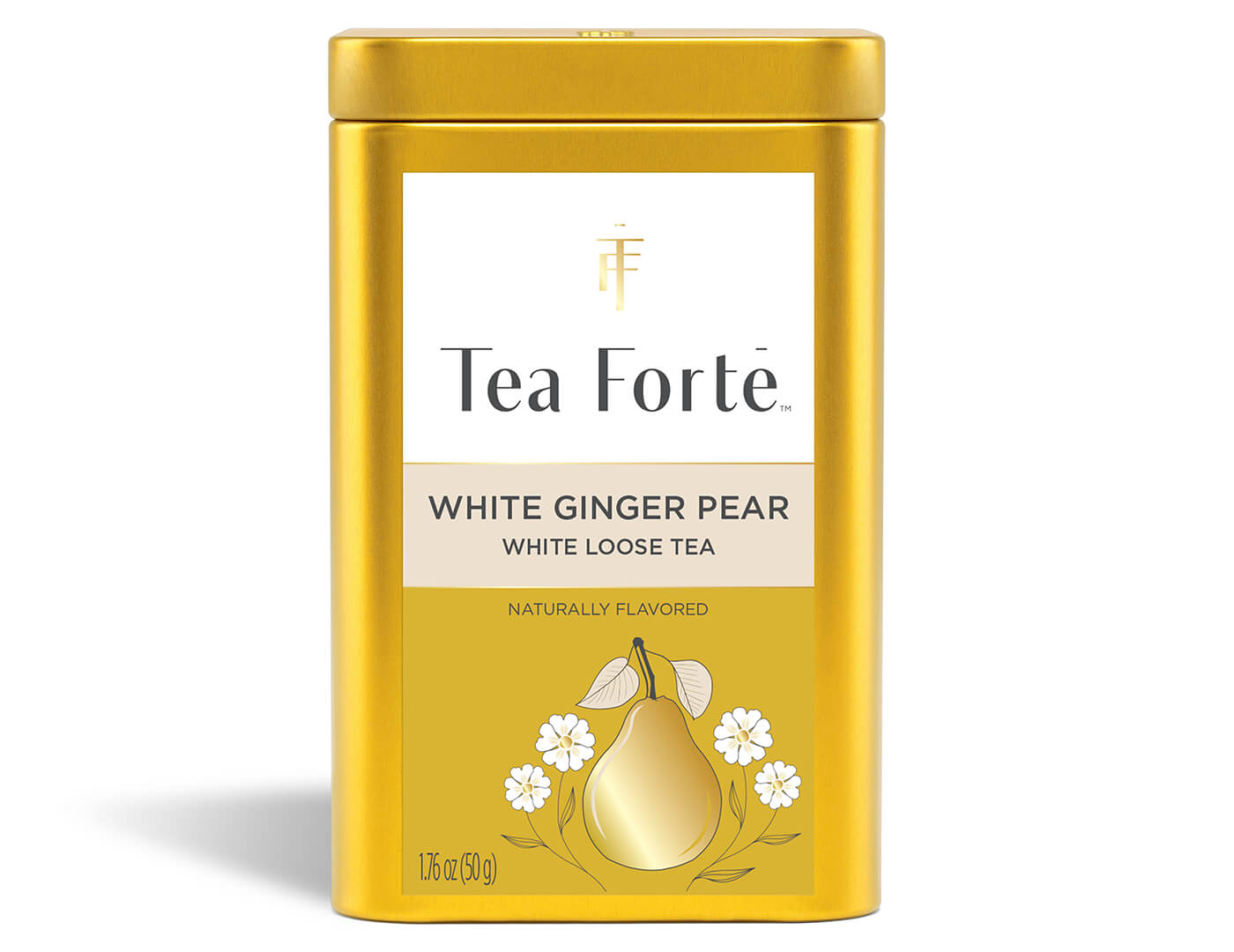 White Ginger Pear Loose Leaf Tea Canister - front view