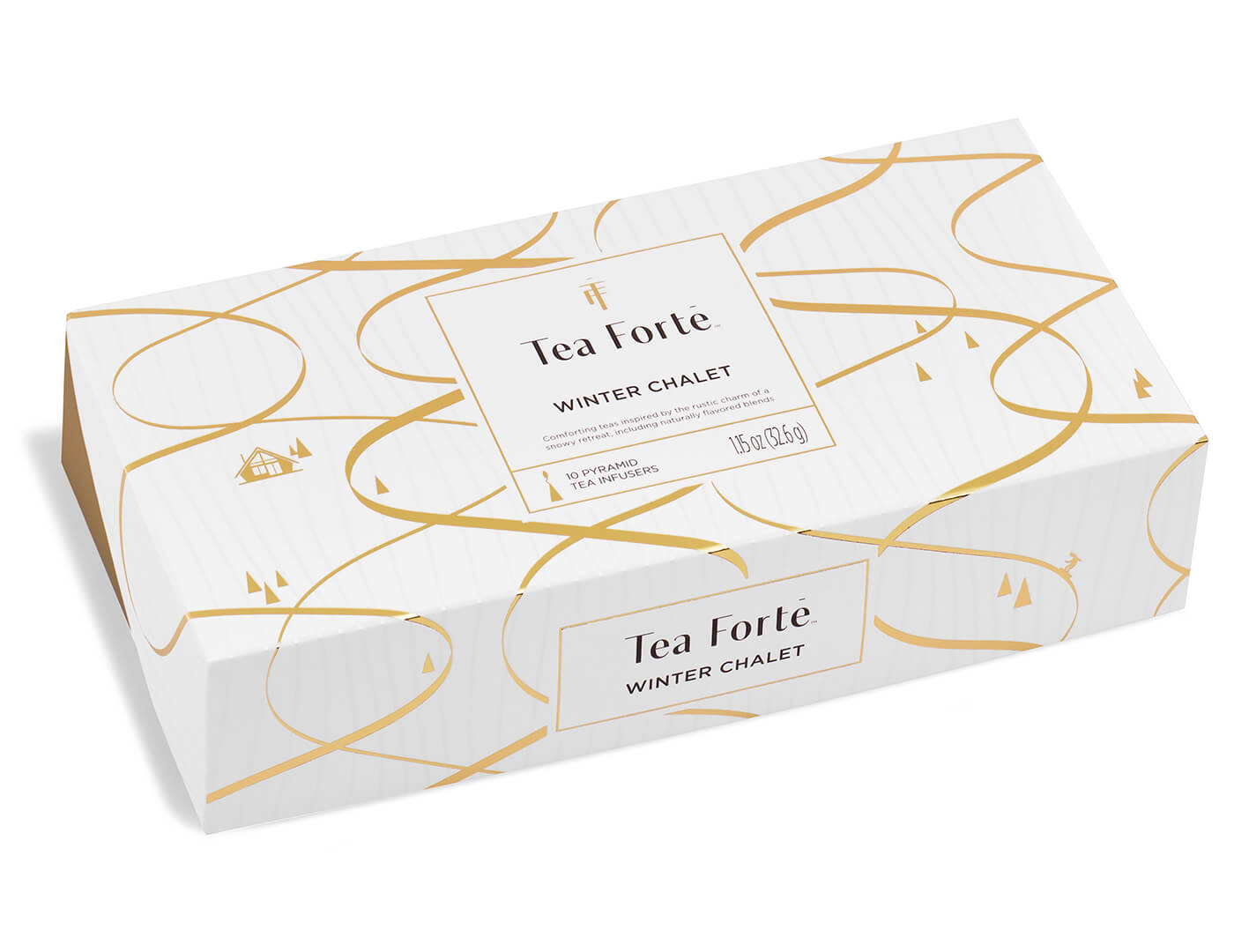 Winter Chalet Petite Presentation Box of 10 pyramid infusers, with lid closed.